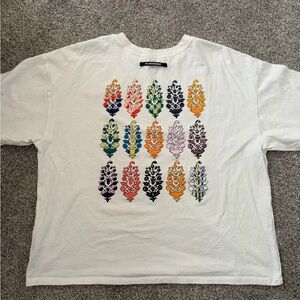 FP Movement by Free People White Tee with Multicolor Leaf Design